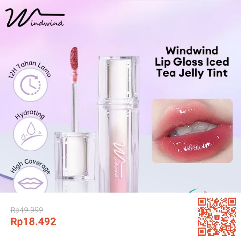 inspirasiootdh's tweet photo. Bibir pucat &amp; kering bikin look kusam? 💋

*Windwind Lip Gloss Iced Tea Jelly Tint*
~Rp49.999~ → *Cuma Rp18.492!*

Glossy ala korean lips!
✔️ 12H Tahan Lama, gak gampang hilang
✔️ Hydrating + High Coverage

Scan QR / Klik: https://t.co/uNHtkq8kv8
#SKYNANIxFANDAY36INTOKYO https://t.co/iAQ85PBXpT