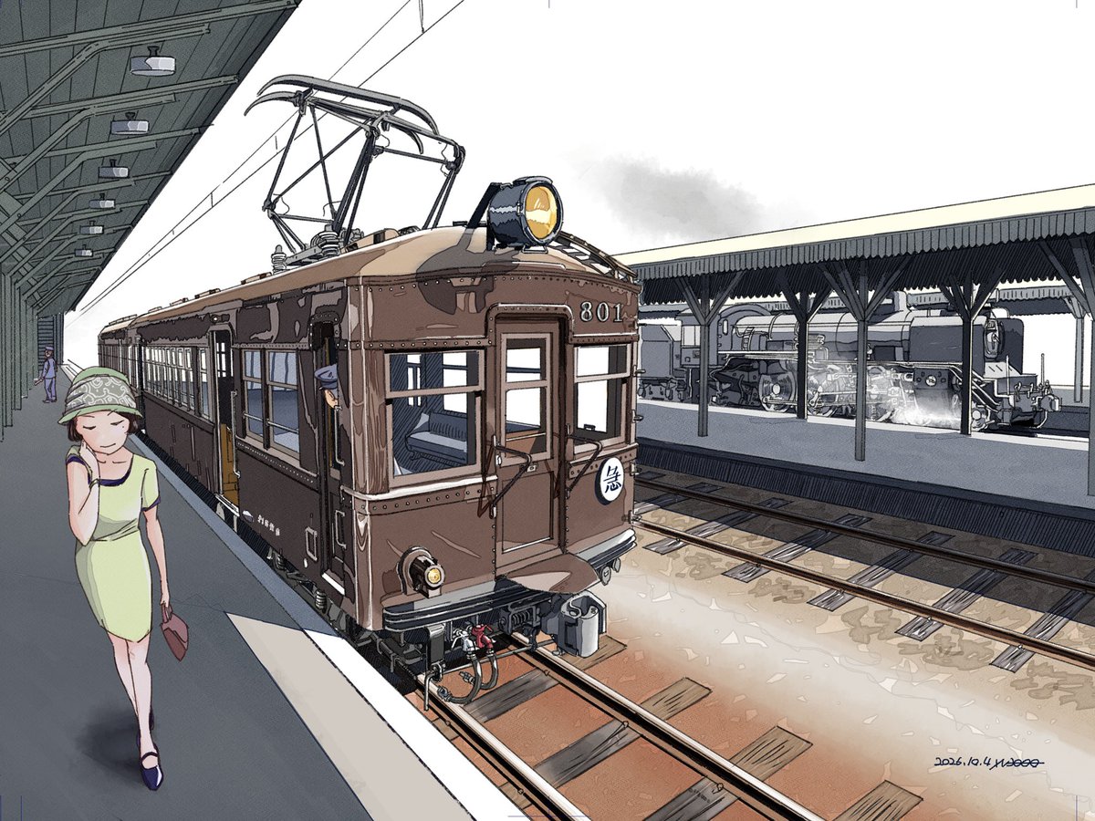 mohani231's tweet photo. 「昭和10年夏、新一宮駅」
名岐本線デボ800 vs 東海道本線C53 https://t.co/Brwa5IEUw4