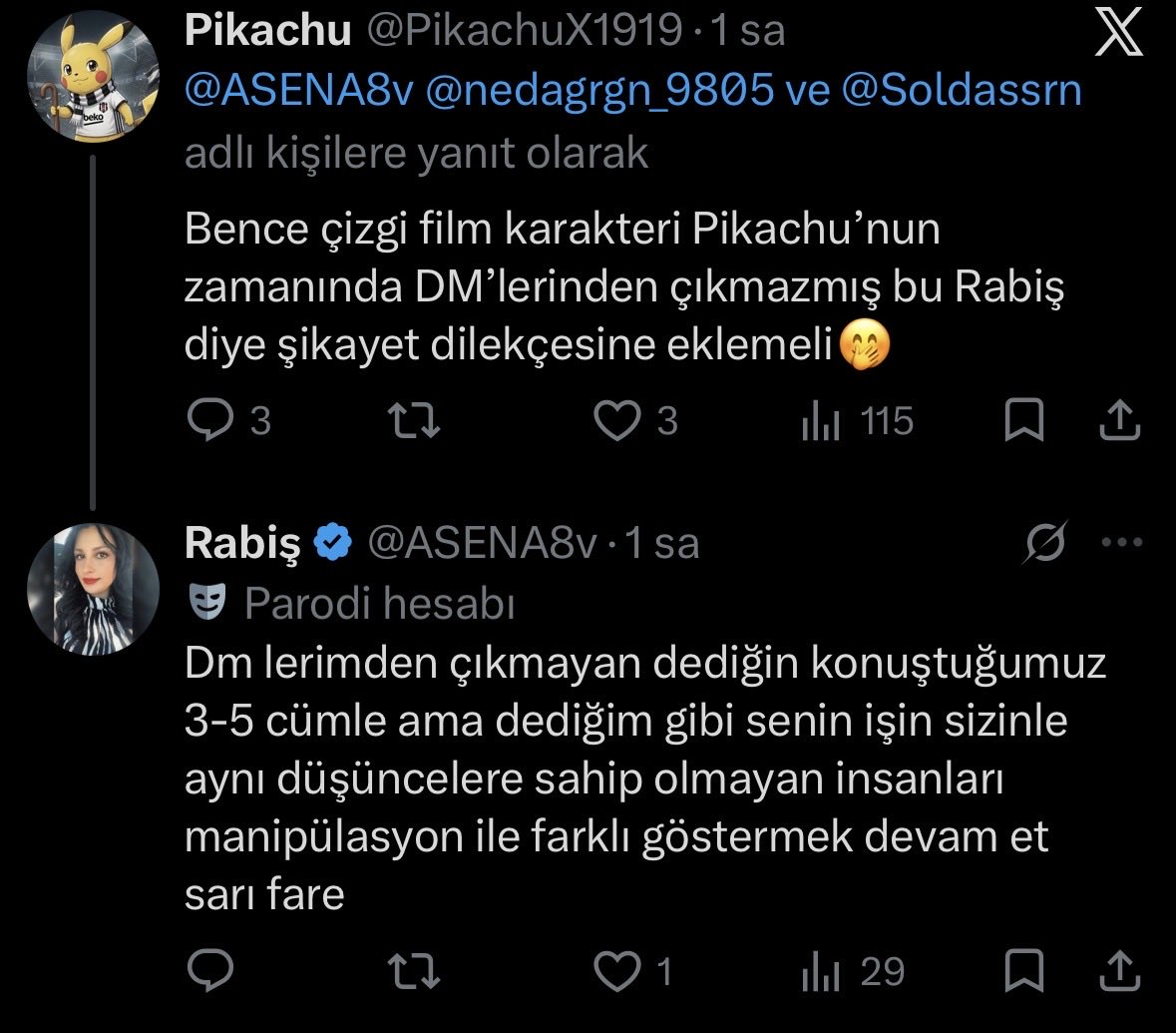 PikachuX1919's tweet photo. 3-5 kelime mi😊 Seni rezil etmeyi isterdim ama bana yakışmaz. Oyununuzu görüyorum. Sonra ağlamayın, senin gibi çok zıpçıktık yapan oldu bana ama sonuçta pişman olan hep kendileri oldu. Arkama baktığım zaman bana saldıranların hepsinin artist mezarlığında olduğunu görüyorum😎 https://t.co/bXNtVww83l
