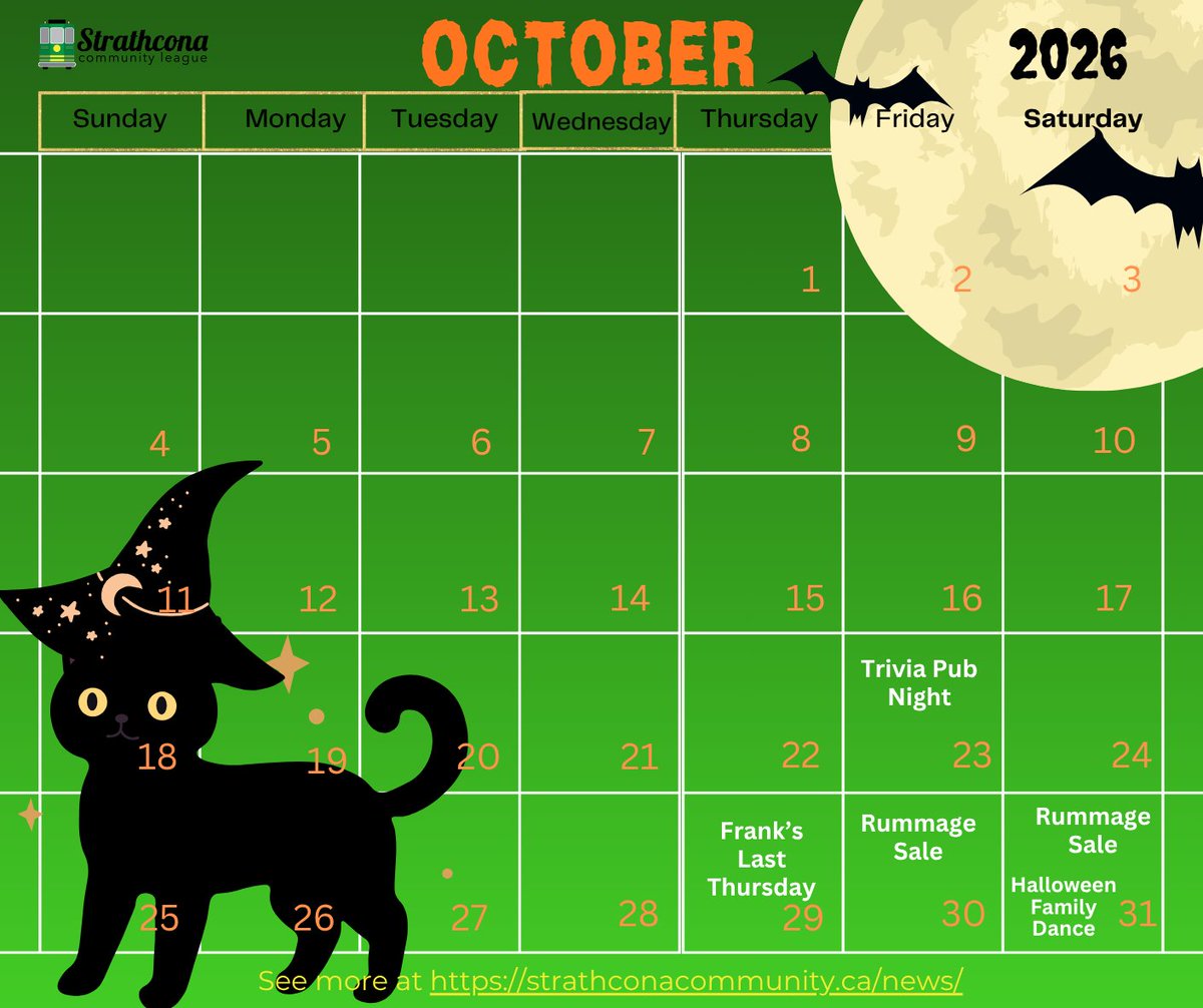StrathconaCL's tweet photo. Upcoming in October 2026

Welcome to our monthly post about upcoming events from Strathcona Community League.

New events can be added at any time, so please keep checking our social media or https://t.co/r5JvRxzVFw and https://t.co/qw2sLeEm5k for all the details. https://t.co/1Tre5NGr0o