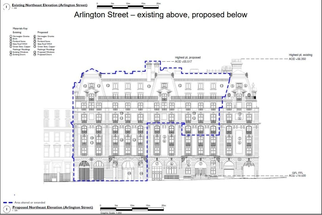 MrDiegolito's tweet photo. Es flipante lo que han hecho, el Ritz de Londres tenía una fachada de entrada muy raquítica y extraña, como si estuviera incompleta. Lleva años de obras de ampliación, llegando a derribar un  edificio de oficinas de los años 70 y levantado un ala entera nueva.

Antes/Después https://t.co/MUv0YIc28L