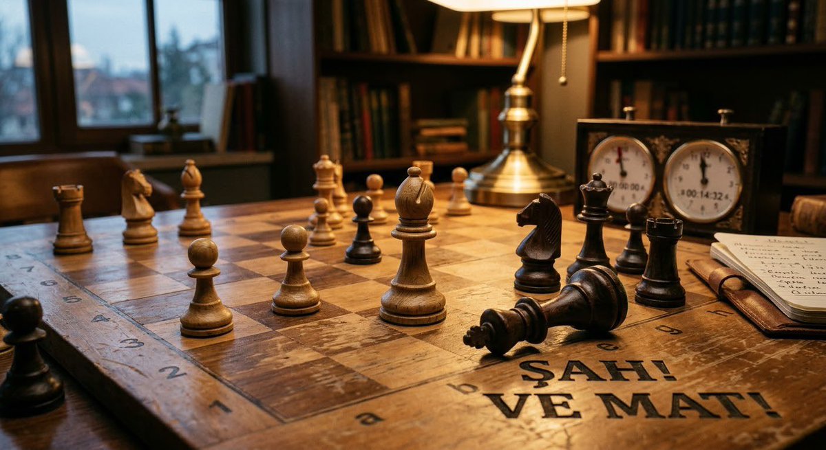 ercnync's tweet photo. Satranç oynarken en çok filin hamlesini severim. ♟️

Fil düz gitmez; çizer ve beklenmedik yerden gelir.
Atlar sıçrar, piyonlar ise oyunun en kalabalık ordusudur. Her biri zamanı geldiğinde, oyunun seyrine göre kullanılır.

Demem o ki; satrançta da hayatta da her hamleye dikkat etmek gerekir.

Çünkü bazen tek bir hamle yeter…

Sakın o sesi duyma:
ŞAH!
VE MAT!