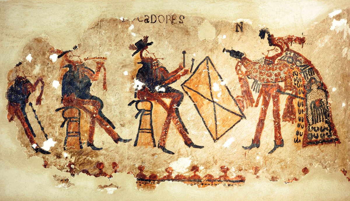archaeologymag's tweet photo. On a once-lost mural in a Guatemalan farmer’s home, a dancer wears Spanish-style trousers and shoes, but also accoutrements of the Ixil Maya. As archaeologists uncover the murals, the story of a fraught but creatively rich postcolonial moment is emerging.

https://t.co/LAaLOGDUNG https://t.co/EVP9RfJVXv