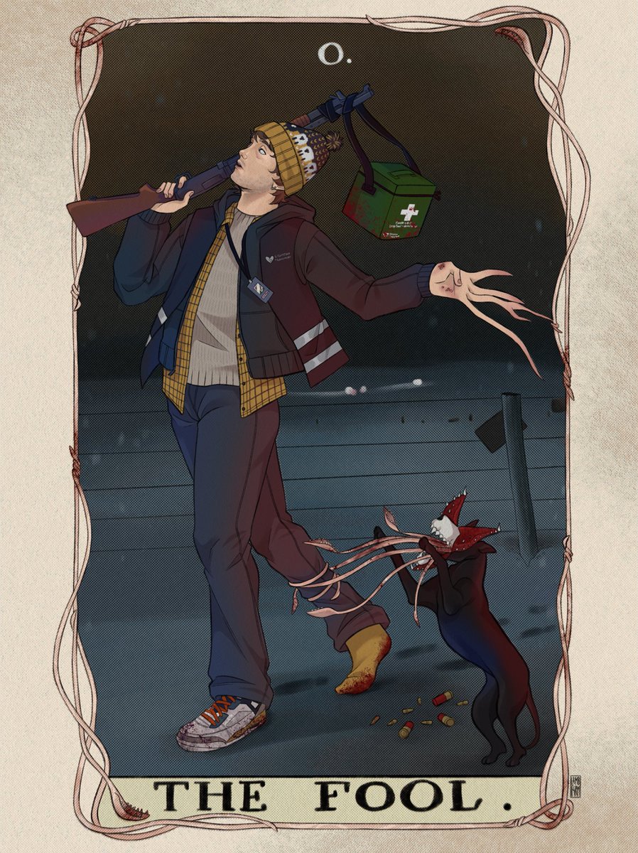 lambf4rm's tweet photo. fools errand (Bryan as the fool tarot card) #residentevil https://t.co/0ZT4JLGqbB