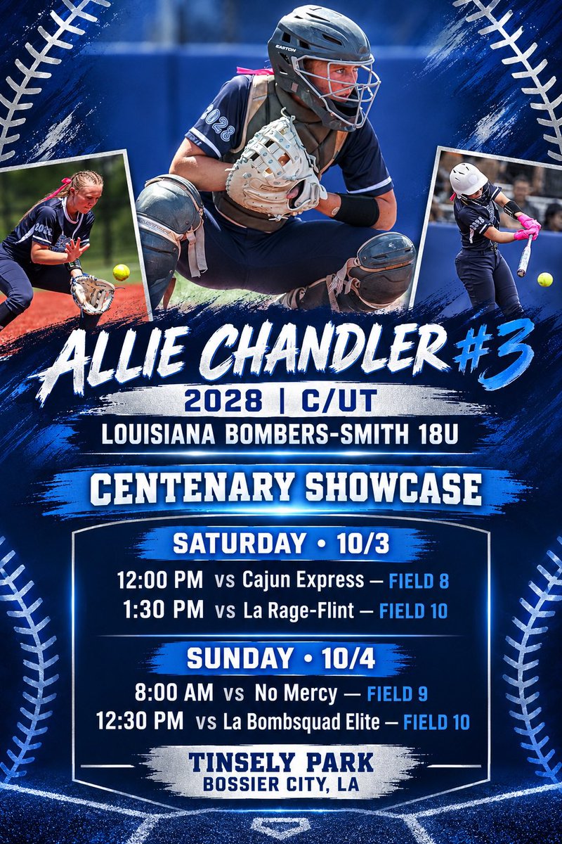 Allie_C03's tweet photo. Playing in the Centenary Showcase in Bossier this weekend! Come check us out, coaches!💣💣
@LABombersSmith @bombers_fp https://t.co/HEWxRnZTjW