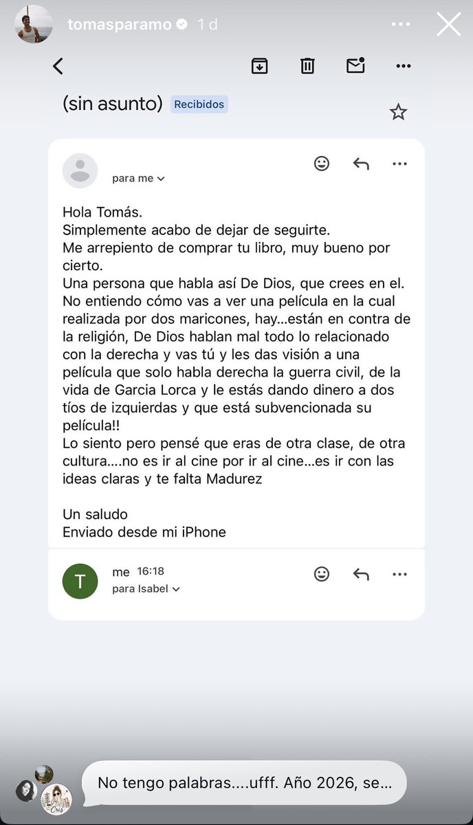 albammmedina's tweet photo. Esto de Tomás Páramo tras recibir críticas por ver “La bola negra” https://t.co/q37NUosmsj