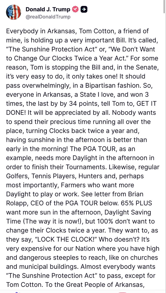 kaitlancollins's tweet photo. President Trump gives out Tom Cotton’s cell number over the daylight savings bill. https://t.co/Skc386QSlj