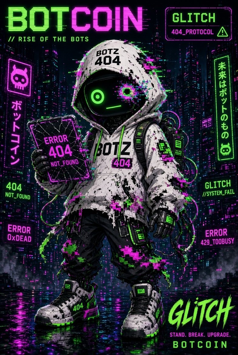 Dwipri79's tweet photo. @GoodBotBadMemes @GoodBotBadMemes
Introducing GLITCH — 404_PROTOCOL  Born from system errors and broken code, GLITCH turns every failure into power.
Stand. Break. Upgrade.The BotCoin Universe just got a new glitch. 
 
FMrWQ6Qvc72AcR5TRAquZ5jirLAR6pUWDYYiH6T2GQgZ

#BotCoin #BOTZ  #Glitch https://t.co/HUDeNS4UfY