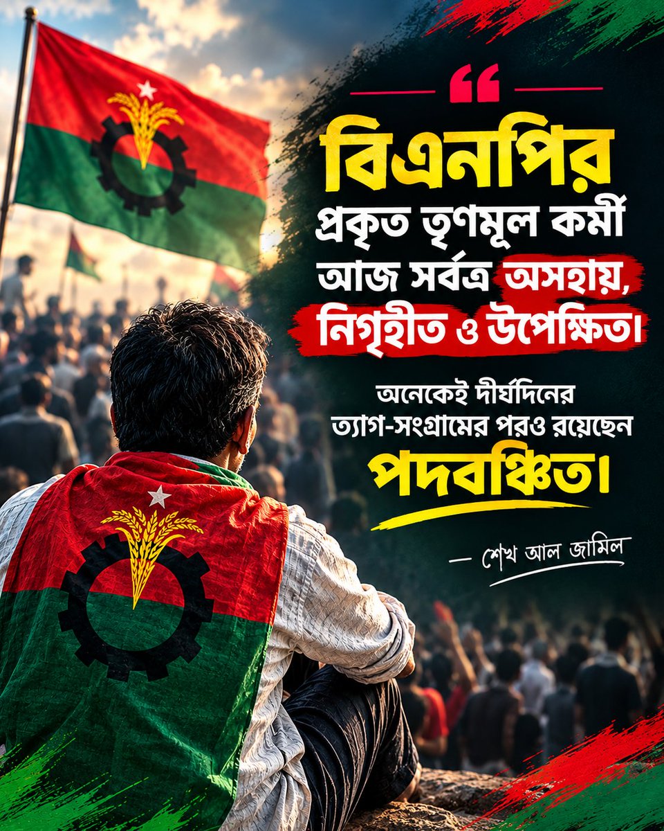 sheikhaljamil's tweet photo. বিএনপির প্রকৃত তৃণমূল কর্মী আজ সর্বত্র অসহায়, নিগৃহীত ও উপেক্ষিত।
অনেকেই দীর্ঘদিনের ত্যাগ-সংগ্রামের পরও রয়েছেন পদবঞ্চিত।

— শেখ আল জামিল https://t.co/PdrJZLdgnz