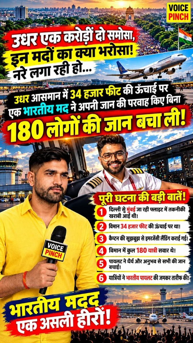thevoicepinch's tweet photo. 34 हजार फीट पर फ्लाईदुबई विमान में बड़ा संकट, भारतीय पायलट स्मित मच्छार ने 180 लोगों की जान बचाई 

#SmitMachchhar #FlyDubai #FlightFZ1073 #IndianPilot #AviationNews #DubaiTelAviv #FlightEmergency #BreakingNews #PilotHero #VoicePinch

Smit Machchhar, FlyDubai FZ1073, Indian Pilot, Aviation Incident, Emergency Landing