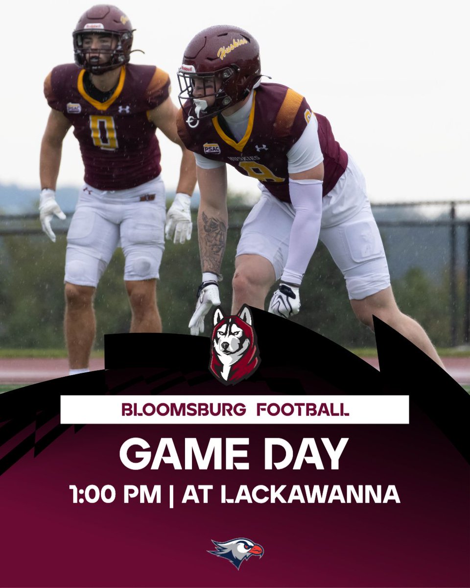 GoBUHuskies's tweet photo. FBALL: It's GAME DAY for @bloomufootball. The Huskies head to future @PSACSports opponent Lackawanna for a 1pm kickoff from PENFED Field!
links to follow along: https://t.co/TOqPhxRQQm
#Unleashed https://t.co/Ud1jUIwLvf