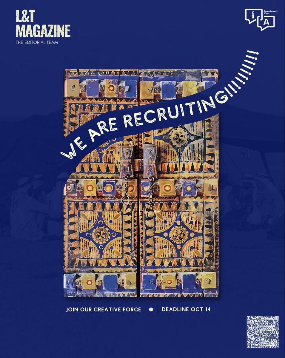 TranslatorClb's tweet photo. L&amp;T Magazine is looking for creative minds to join our Team!

If you have a passion for writing, , and creating meaningful content, this is your chance to be part of our next chapter

Applications are open until October 14
Scan the QR code to apply.

Join our creative force 💫 https://t.co/2GnvCQF5rQ
