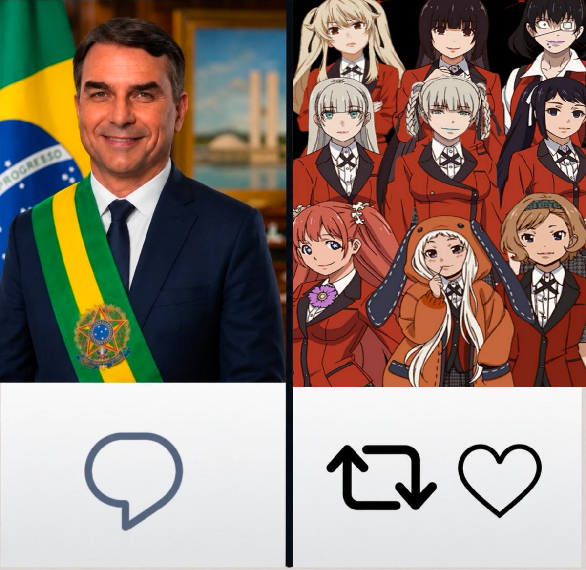 KakeguruiLover0's tweet photo. Flavio bolsonaro or Kakegurui girls? Vote carefully. https://t.co/IJ6RuomXFk