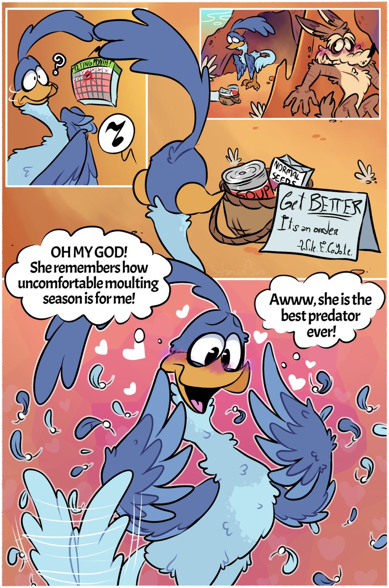solarusofsun's tweet photo. #Wilerunner ✨️ #Wileroad

[ENGLISH VERSION]

 TW// LESBIANS, SHE/HER LOONEY TUNES, YURISLOP, BOTH ARE GIRLSSS

Just a silly idea I have about the Coyote forgetting that birds have to moult their feathers https://t.co/TmkoXrqO0i
