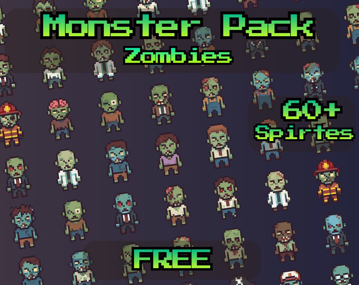 PixAssets's tweet photo. FREE 64 32x32 pixel art zombie sprites for roguelike games! Check it out: https://t.co/agiQhYEpbM
#gamedev #pixelart #indiedev #assetpack https://t.co/L8qTjvl3kx