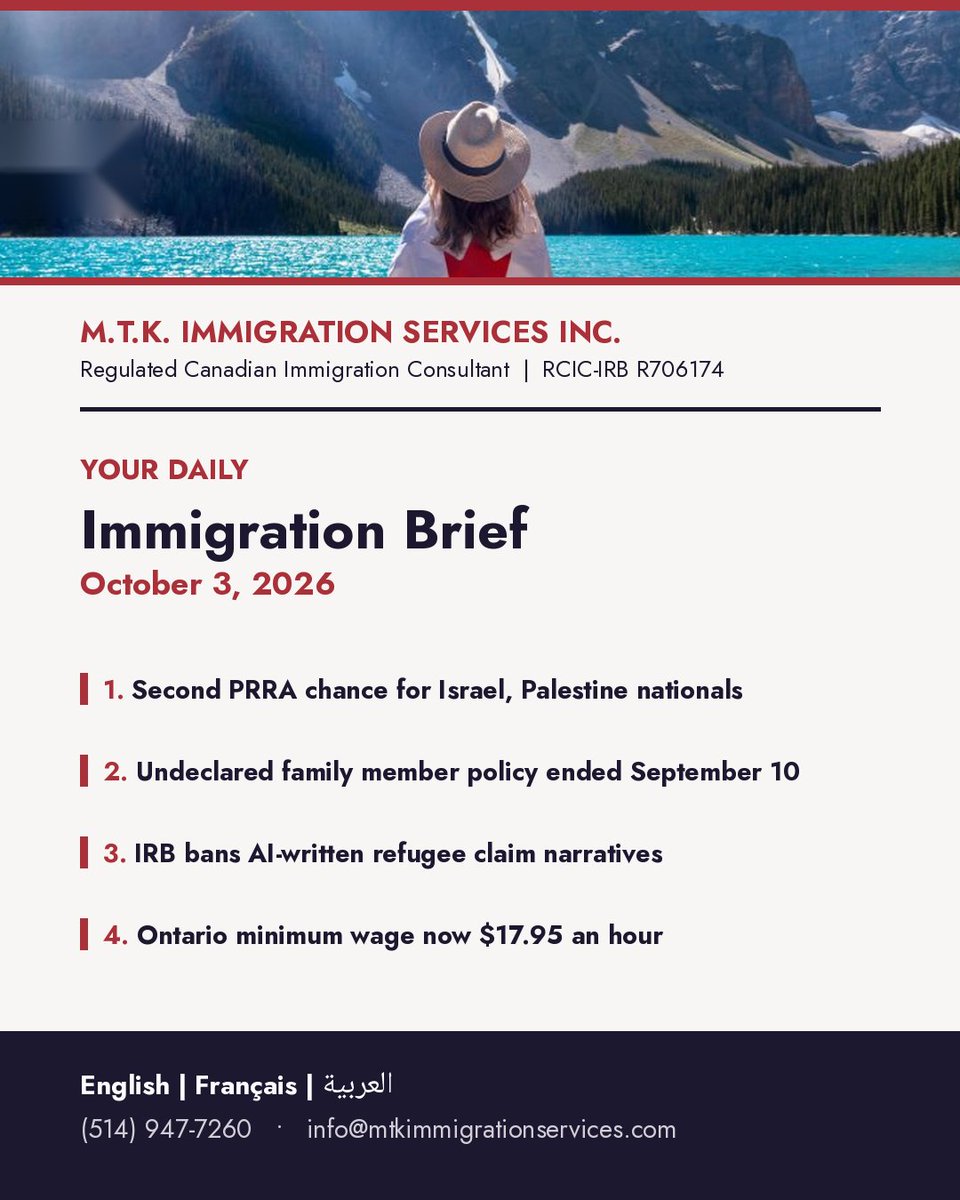 MTK_Immigration's tweet photo. Canada has lifted the 12-month wait for a pre-removal risk assessment for Israel and Palestine nationals with a final negative decision between Sept 28, 2025 and Sept 29, 2026. Speak to a licensed representative. #CanadaImmigration #PRRA https://t.co/9QTMZ5uMnf