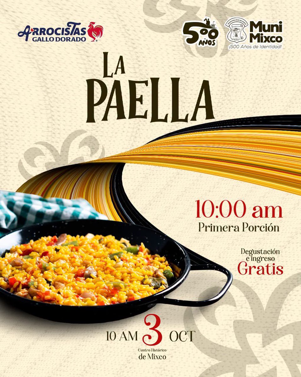 RegTerZ1NMixco's tweet photo. Algo #GRANDE se está #cocinando 🔥

Literalmente.

EL #ARROZ MÁS GRANDE VIENE EN #CAMINO 🥘
La Paella - 03 de Octubre | 10:00 AM
#500añosmixco https://t.co/0gJooljrLa