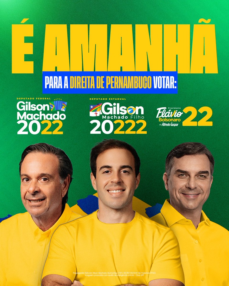 GilsonMachado22's tweet photo. É amanhã! 

Pernambuco vai colocar os representantes da família bolsonaro na Alepe e no Congresso nacional! Compartilhem 🚀🇧🇷 https://t.co/FRJoDd8YYa