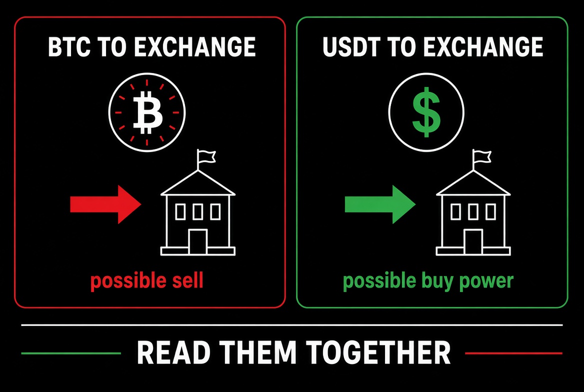 ArslanOnChain's tweet photo. Day 6 of 100. 🙌

$BTC leaving an exchange is one clue.
$USDT arriving is the other.

Stablecoins are dollars on-chain.
USDT and USDC mostly.

On an exchange, they are dry powder.
Cash waiting to buy.

Two simple reads:

Stablecoins arriving at Binance or Coinbase = buying power showed up.
Stablecoins leaving = that cash moved off, or got used.

Not a buy signal by itself.
Same rule as Day 4.
Only count coins that came from outside the exchange.
Hot wallet to cold wallet is still plumbing.

Pair it with yesterday.

Whale BTC to an exchange + stablecoins leaving = possible sell.
Whale BTC leaving + stablecoins arriving = possible buy.

One without the other is just a clue.

Open Arkham.
Search USDT.
Look at top holders and recent large transfers.
Find one that landed on an exchange.

Homework:
Screenshot one USDT or USDC transfer.
Comment: TO EXCHANGE, FROM EXCHANGE, or INTERNAL.

Tomorrow: exchange balance. Not the daily move. The pile.

94 days left. 👀