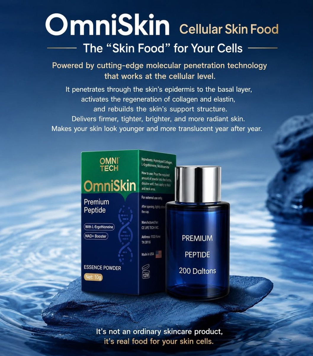 celifetech's tweet photo. 🧬✨ OmniSkin™ Premium Peptide

The “Skin Food” for your cells—featuring 200 Dalton Premium Peptide, L-Ergothioneine &amp; NAD+ Booster.

Science Meets Beauty.

🌐 https://t.co/H5f7MSGVzA

#OmniSkin #PremiumPeptide #CELife https://t.co/nShXMFmp0A