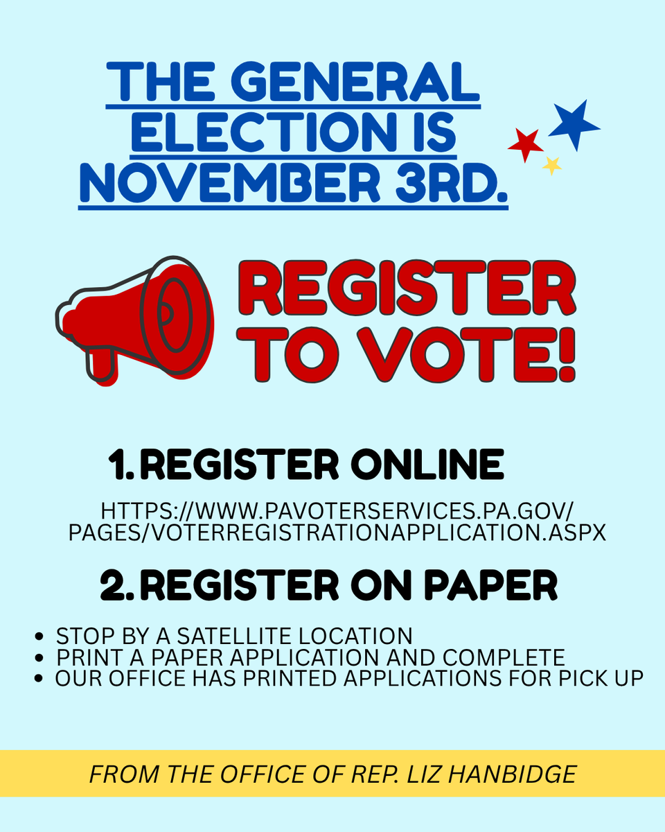RepHanbidge's tweet photo. With one week left, make sure your voice is heard in the and make sure you're registered to vote. 

𝐂𝐡𝐞𝐜𝐤 𝐲𝐨𝐮𝐫 𝐫𝐞𝐠𝐢𝐬𝐭𝐫𝐚𝐭𝐢𝐨𝐧 𝐬𝐭𝐚𝐭𝐮𝐬: https://t.co/BnvsXic2m1

𝐑𝐞𝐪𝐮𝐞𝐬𝐭 𝐚 𝐌𝐚𝐢𝐥-𝐈𝐧/𝐀𝐛𝐬𝐞𝐧𝐭𝐞𝐞 𝐁𝐚𝐥𝐥𝐨𝐭: https://t.co/pN7uWRahp4 https://t.co/NSy6N9TQrS