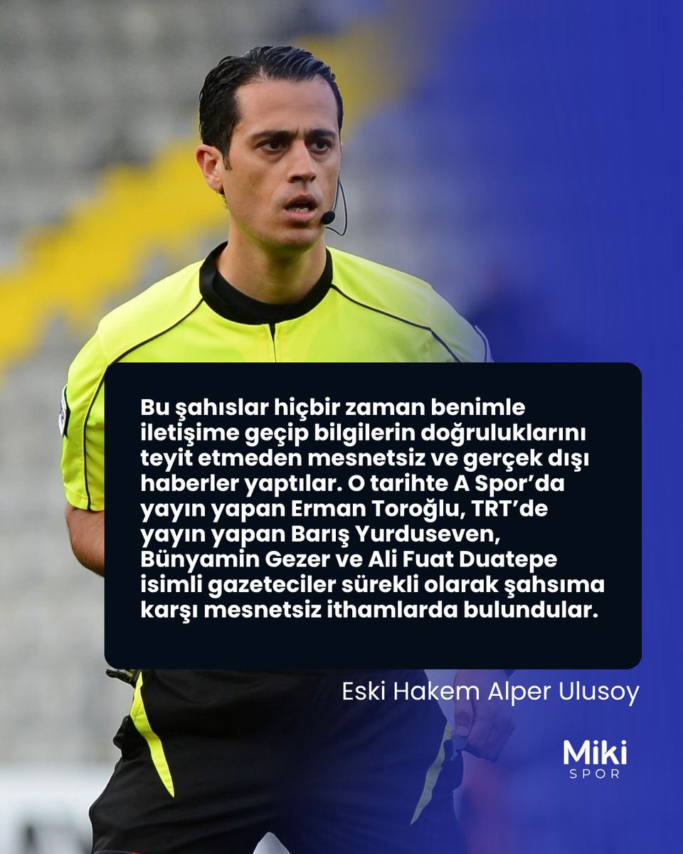 mikisportr's tweet photo. ESKİ HAKEM ALPER ULUSOY’DAN ÇARPICI İDDİALAR!

🎙️ Alper Ulusoy:Erman Toroğlu, Barış Yurduseven, Bünyamin Gezer ve Ali Fuat Duatepe isimli gazeteciler sürekli olarak şahsıma karşı mesnetsiz ithamlarda bulundular.” https://t.co/drB9Su6GEo