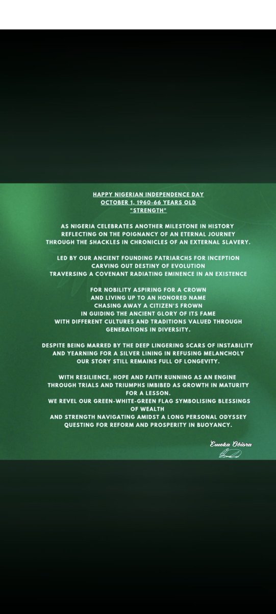 ChuksObiora1's tweet photo. #HappyNigerianIndependenceDay2026 https://t.co/VF7g7Kvo9j