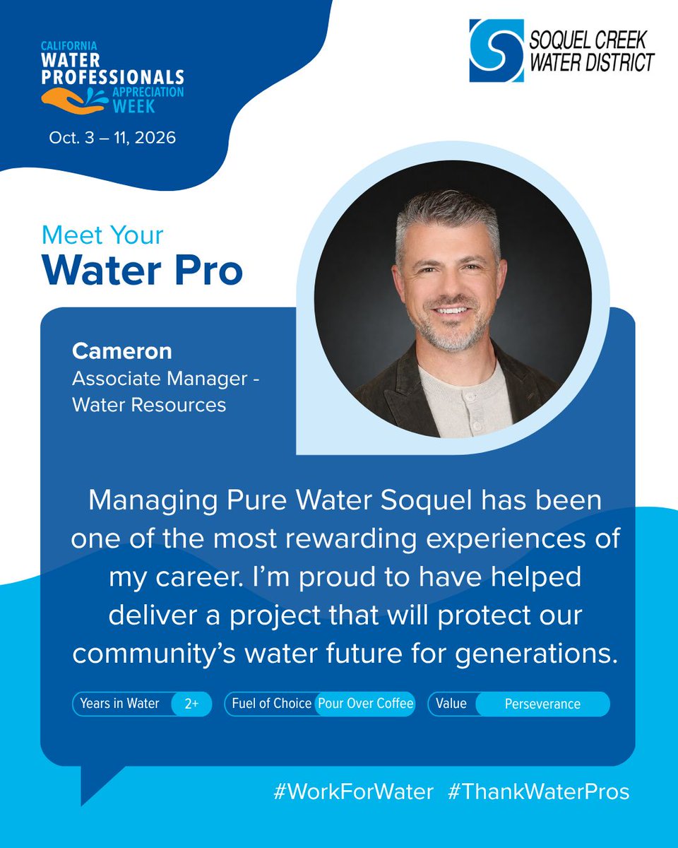SoquelCreekH2O's tweet photo. Happy Water Professionals Appreciation Week! ๐ Weโre celebrating the people behind the scenes who keep Soquel Creek Water District's water flowing. Thanks for being a #WaterPro, Cameron! #ThankWaterPros #WeAreCAWater https://t.co/R39EB1jzHR