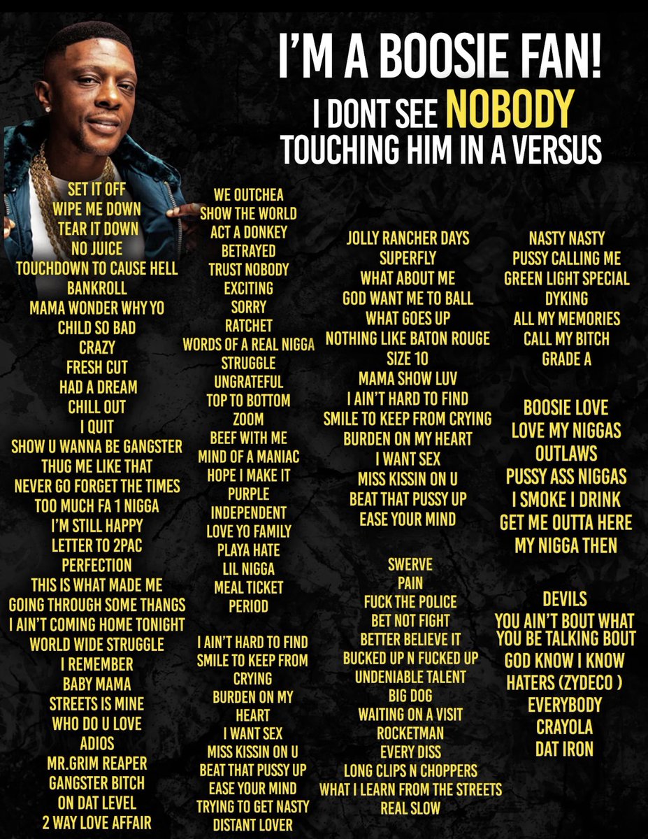 BOOSIEOFFICIAL's tweet photo. WHO CAN DO 114 SONG VERSUS WITH THIS MUCH HEAT #noskips STOP PLAYING ‼️IM ONE OF THE BEST TO EVER DO THIS SHIT #24hourlockn REAL BOOSIE FANS KNOW ‼️N ITS WAY MORE FRFR https://t.co/EWQPyDDOBa