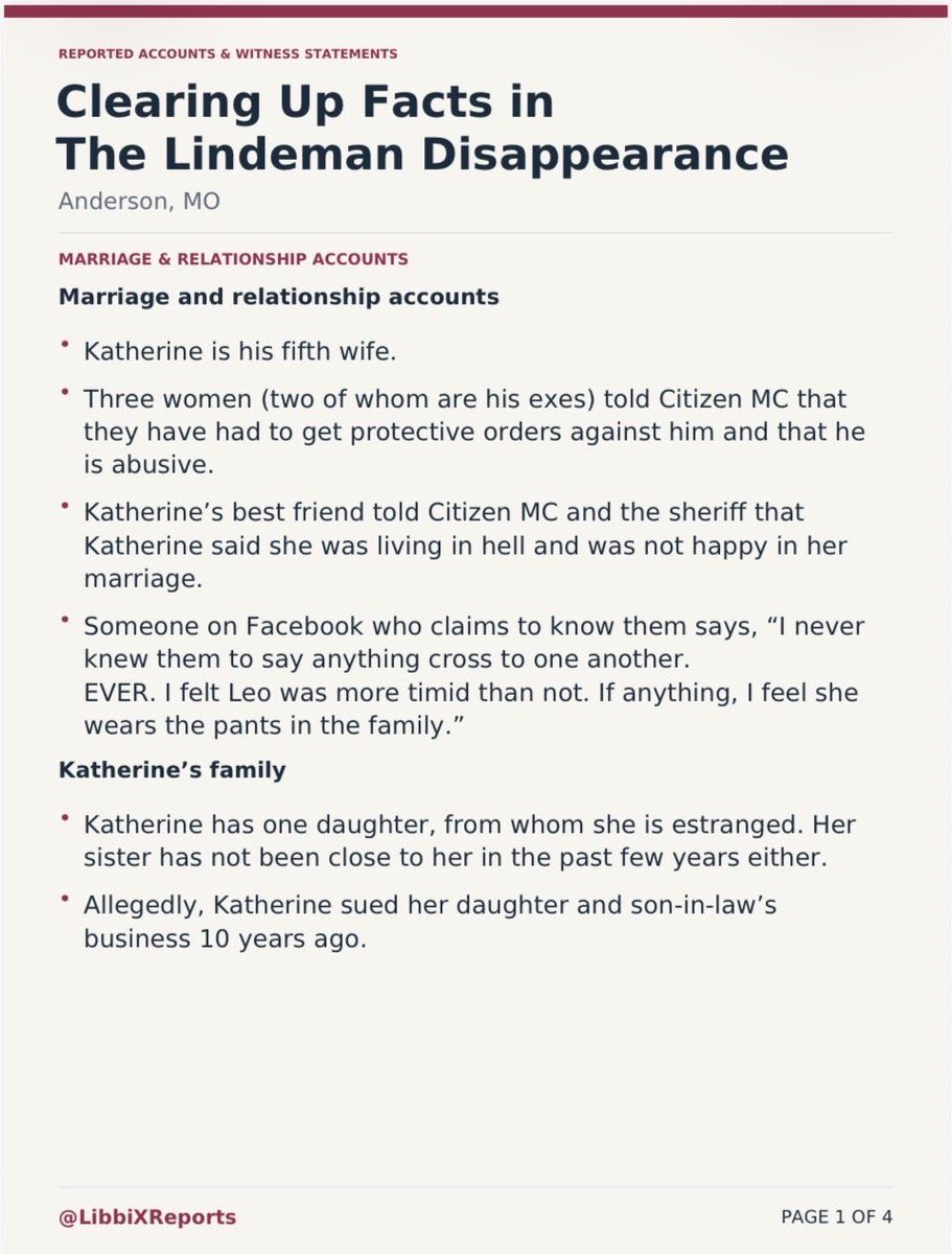 LibbiXReports's tweet photo. 📌NEW: #Lindeman Update
•4 pages of info below 👇
Somethings we already knew, but unclear on. Added context.
#Missouri #MissingPersons https://t.co/F5eDI3J56f