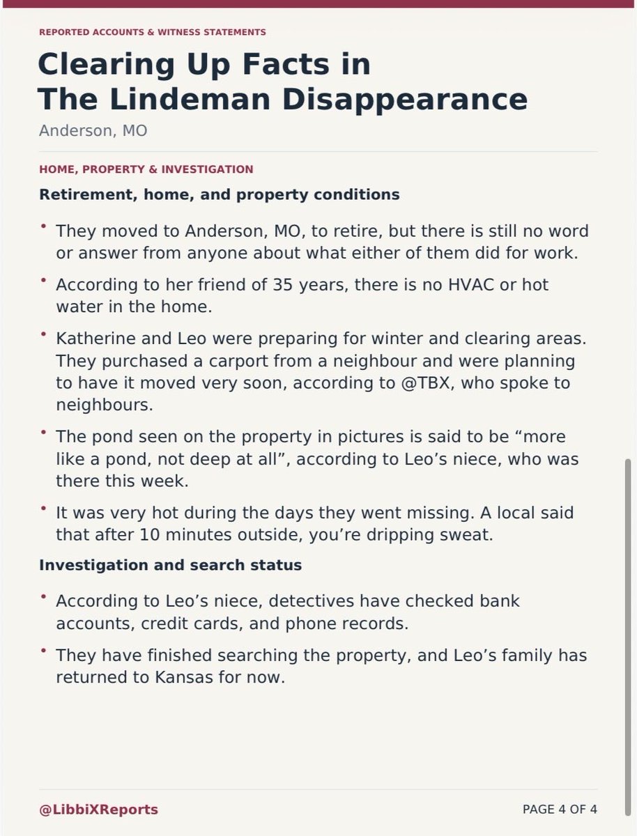LibbiXReports's tweet photo. 📌NEW: #Lindeman Update
•4 pages of info below 👇
Somethings we already knew, but unclear on. Added context.
#Missouri #MissingPersons https://t.co/F5eDI3J56f
