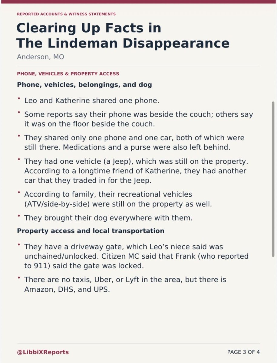 LibbiXReports's tweet photo. 📌NEW: #Lindeman Update
•4 pages of info below 👇
Somethings we already knew, but unclear on. Added context.
#Missouri #MissingPersons https://t.co/F5eDI3J56f