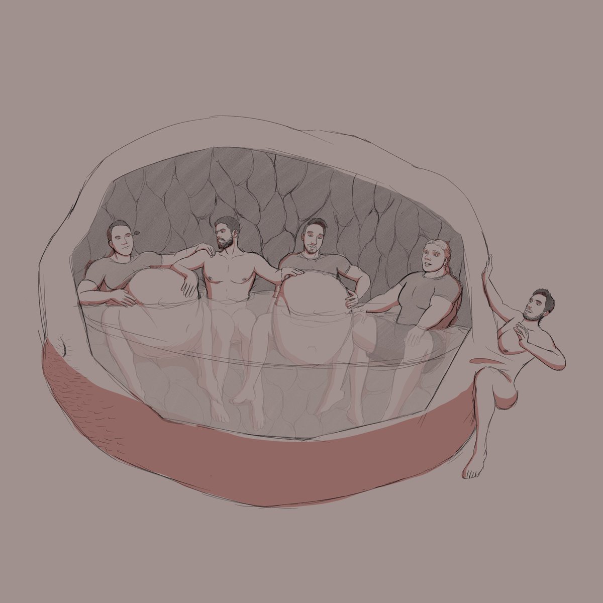 HelloWolf_2's tweet photo. CW: #malevore #voretober2026
Yo guys! Today’s word is “spa” and I’ve made this quick sketch in which @/bloodstryker, who’s used to have MANY preys, decided some preys (2 anonymous, @/neapolitanbeard and @/scholarlily all on discord) who are enjoying their time in his belly. 😮‍💨🧖 https://t.co/dJo8QYom8N