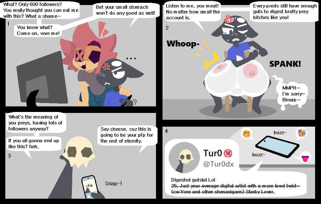 uboria10181's tweet photo. Request for @Tur0dx 
I might be small, but I'm still a proud pred ready to punish a cocky prey😤
CW: fatal vore, bone
#vore #oralvore https://t.co/QkQaUfgCGH