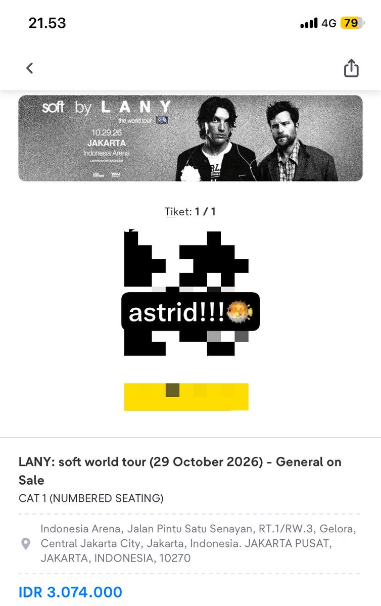 goodmarkjisung's tweet photo. WTS LANY 1 TIX, CAT 1 DAY 1, @2.7 masih bisa nego asal fix. yg nipu minggirrr duluu!! #zonauang wts wtb lany jakarta https://t.co/W3XRNDr0P2