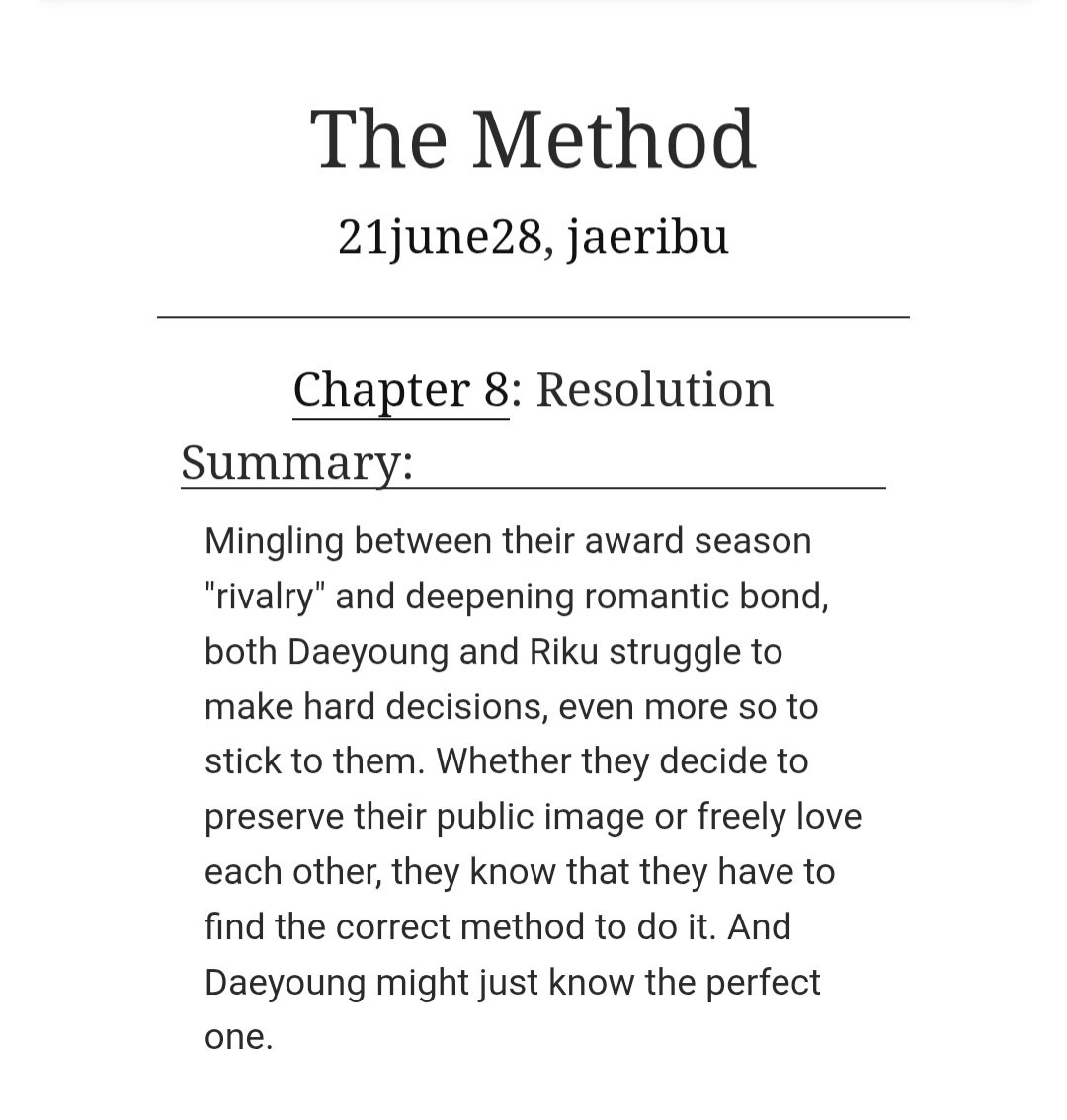 21june28's tweet photo. UPDATE: The Method (Finale)
by @jaeri_bu &amp; @21june28

🎥 Chapter 8/8
🎥 16,7k words
🎥 Jaeri/댕쿨
🎥 Alternate Universe - Actors
🎥 Themes: BL, Fame, Showbiz

🎬  https://t.co/uO1pYUHQBQ https://t.co/p5seNnYT8u