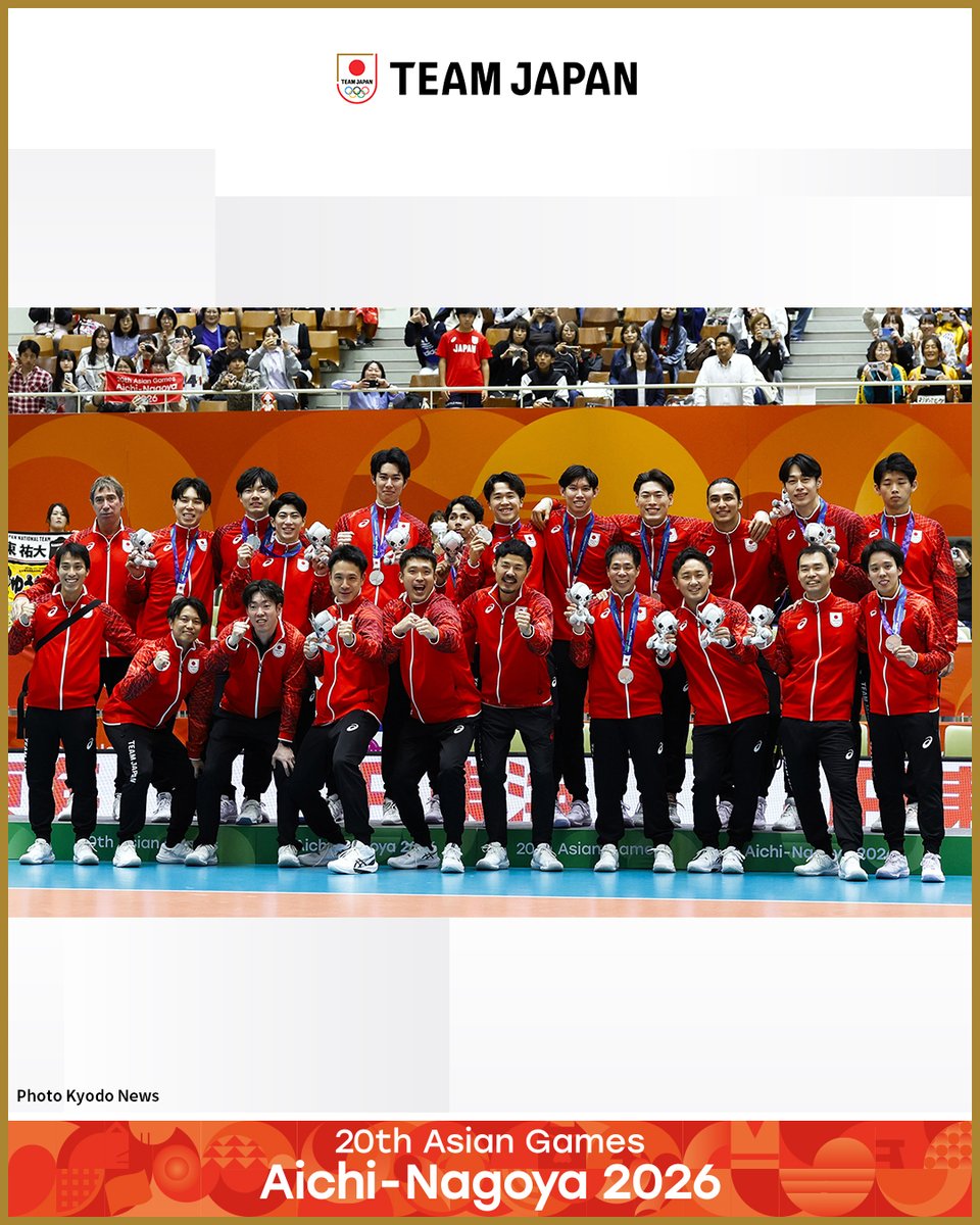 TeamJapan's tweet photo. ◤ 📸TEAM JAPAN Shots #愛知名古屋2026 ◢

🏐バレーボール
男子 決勝

#TEAMJAPAN はイランに1-3で敗れ、
銀メダルを獲得しました🥈🇯🇵

@JVA_Volleyball
 #ともに一歩踏み出す勇気を

愛知・名古屋アジア大会はTBS ▶︎ @TBS_TV_S1 https://t.co/ke7HX8WtqN