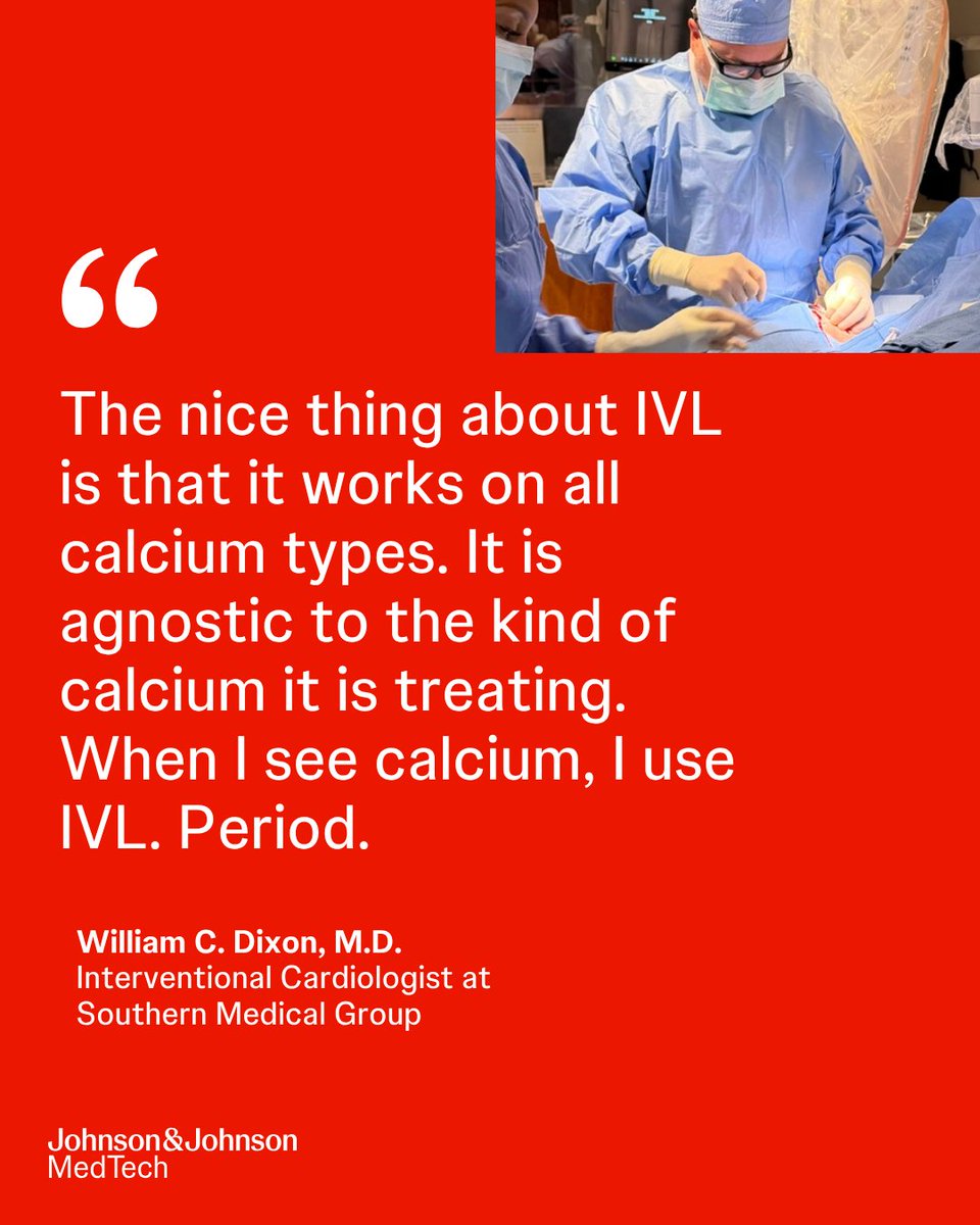 JJMT_CircRest's tweet photo. Find out why Dr. William Dixon considers #ShockwaveIVL the gold standard for calcium modification in this new @CardioBusiness article. 

Reflecting on his clinical experience and insights from the #ShortCUT trial, he explains why he continues to favor a Shockwave IVL-first approach for its simplicity, safety, effectiveness, and ability to treat a broad range of calcified lesions.

🔗 https://t.co/H6Zd74XOx6  

Dr. William C. Dixon is a paid consultant of of Johnson & Johnson.
US Rx only. Safety Info: https://t.co/as4irbY3DX
Product availability may vary by country.