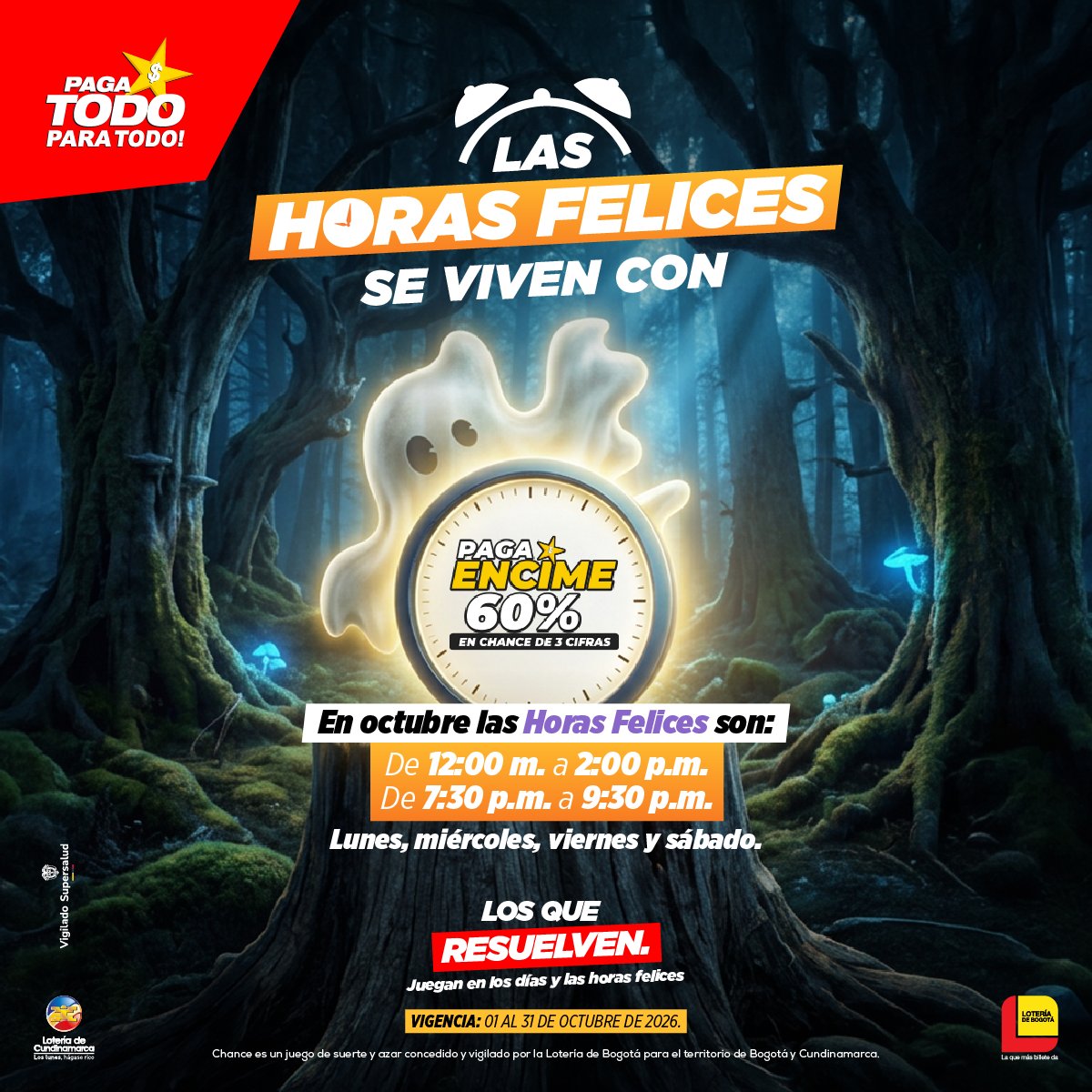 pagatodo's tweet photo. 🎯 Si vas a jugar, hazlo en el momento indicado.
Las Horas Felices de Paga Encime en octubre son los lunes, miércoles, viernes y sábado. Juega de 12:00 m. a 2:00 p. m. o de 7:30 p. m. a 9:30 p. m. y recibe un 60% adicional en Chance de 3 cifras.
🍀 Porque los que resuelven saben cuándo jugar.