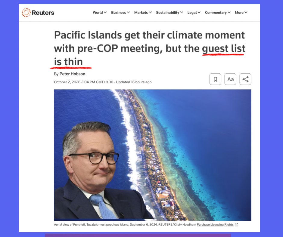 craigkellyAFEE's tweet photo. FIVE - another Blackout Bowen disaster. 

There are 183 nations in the world when you exclude the Pacific Island nations.

Of these 183, just five are sending their leaders to Bowen‘s Pacific Island Climate Junket. 

And they are; 
Antigua and Barbuda
Cabo Verde
Thailand
The Maldives
Timor-Leste (East Timor) 

That’s it - 5 out of 183

Vanuatu Climate Minister Ralph Regenvanu has expressed disappointment over the low external turnout.

It’s a complete farce - and it’s costing Australian taxpayers $160 million. 

This junket should be cancelled.