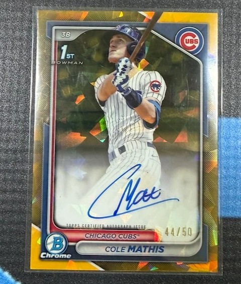 gradencardsllc's tweet photo. Cole Mathis 2024 Bowman Draft Sapphire 1st Auto Gold Refractor /50 — Cubs 🔥
$280. Just restocked.
Snag it at https://t.co/qvoPnBVDJO
#sportscards #baseballcards #collectibles https://t.co/gEAsHgUzW0