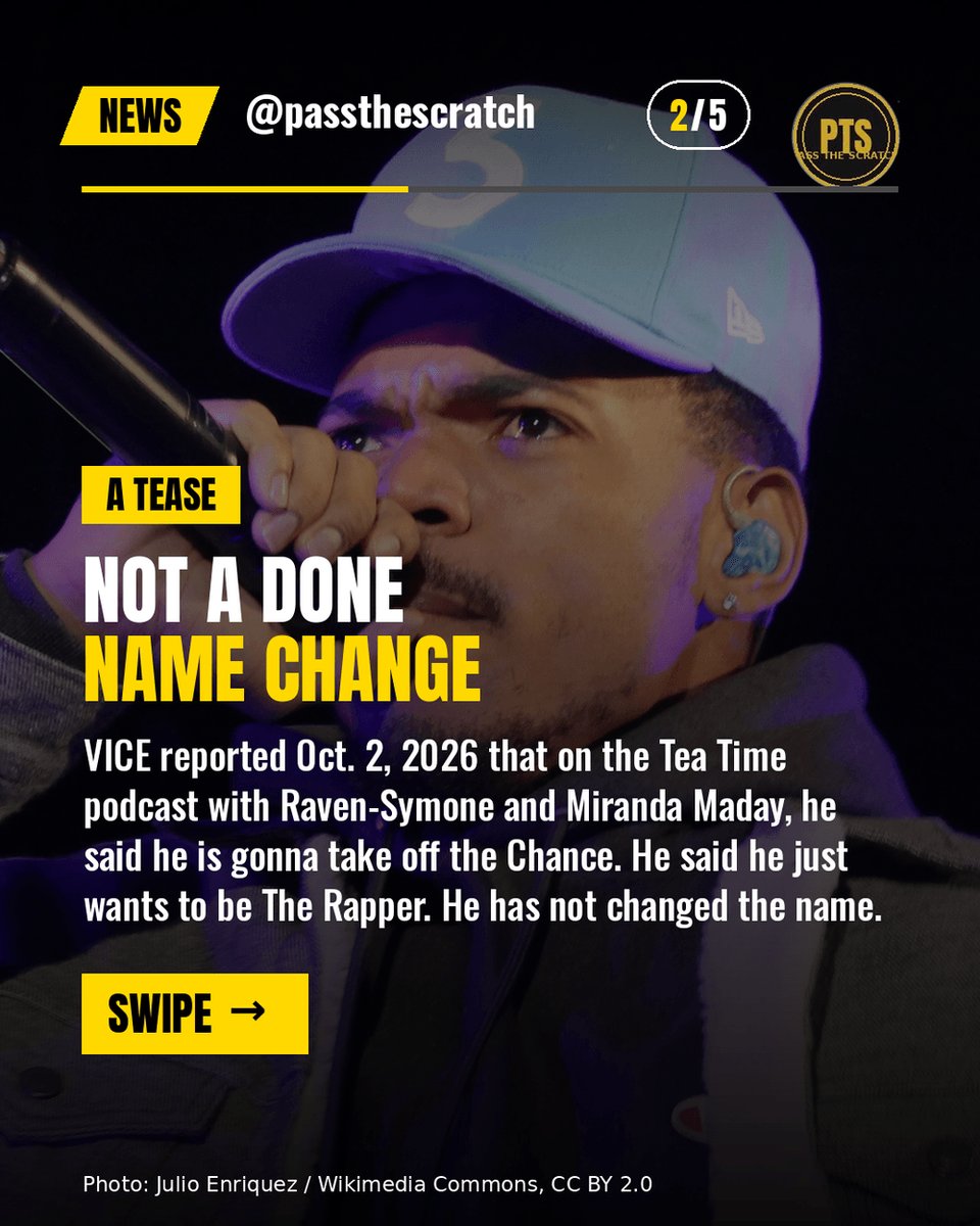 cryptonewb_e's tweet photo. Chance teased dropping the Chance. He said he just wants to be The Rapper. Not a done name change.
Per VICE, on Tea Time. He called great rappers etymologists and linguists.
#ChanceTheRapper #PassTheScratch https://t.co/c31zx1cXkm