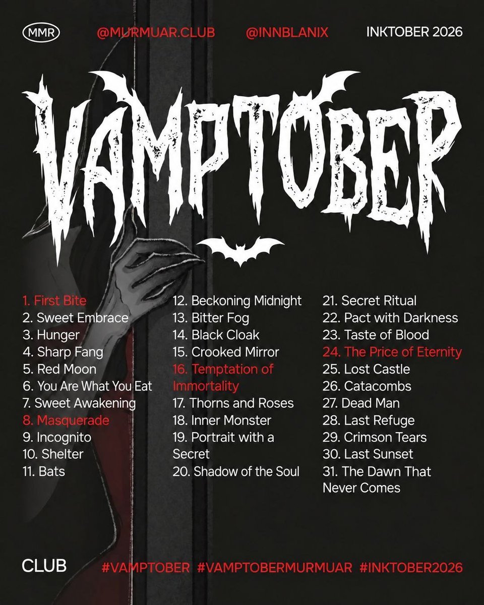 roscheriart's tweet photo. #vamptober from Murmuar Club! 
For the first time in a long while, I decided to join an art challenge and use it as an excuse to practice a more relaxed drawing style 😍✨ https://t.co/ruFEy1q5gw