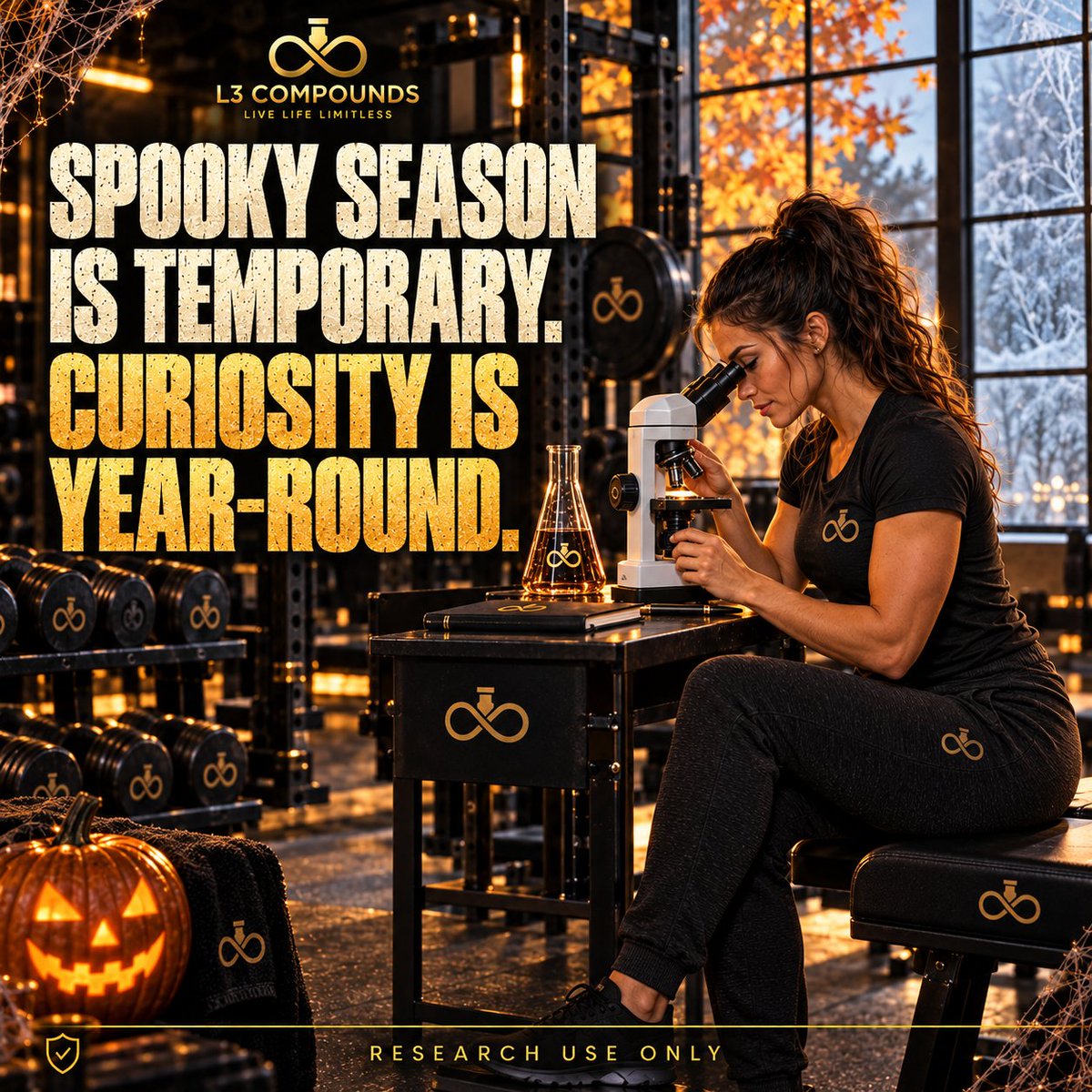l3compounds's tweet photo. Spooky season is temporary. Curiosity is year-round. 🎃🔬 Keep learning, keep documenting, and keep researching with L3. Research use only.   

#L3Compounds #PeptideResearch #ResearchCommunity https://t.co/timgCgLZyg