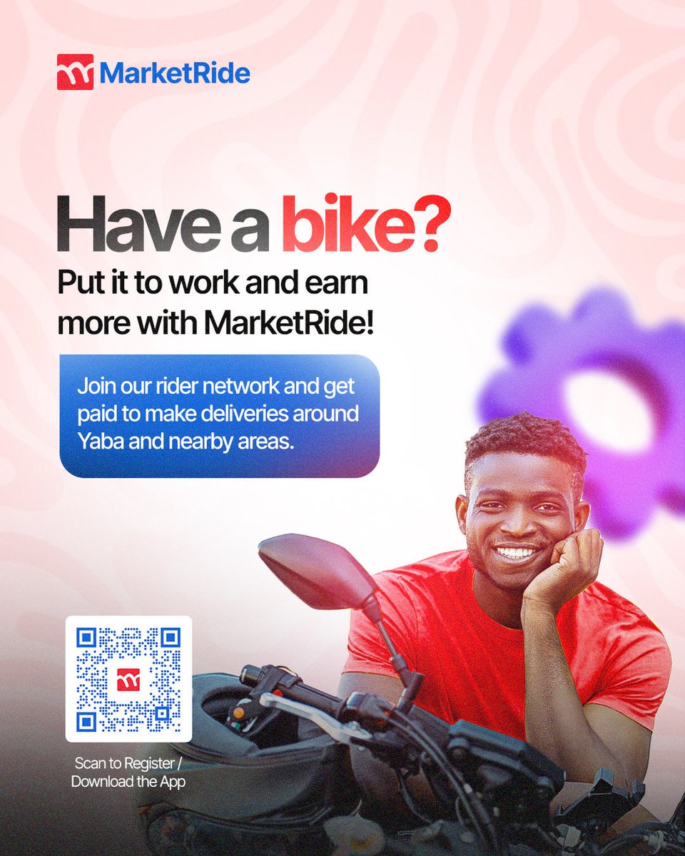 marketrideng's tweet photo. Yaba riders, this one’s for you.

If you own a bike, there’s a new way to earn more from it.

Join the MarketRide rider network and start making deliveries around Yaba and nearby areas.

Scan the QR code to register.

#MarketRide #Yaba #LagosRiders #DeliveryJobs #RideAndEarn https://t.co/aqhpQOIgnJ