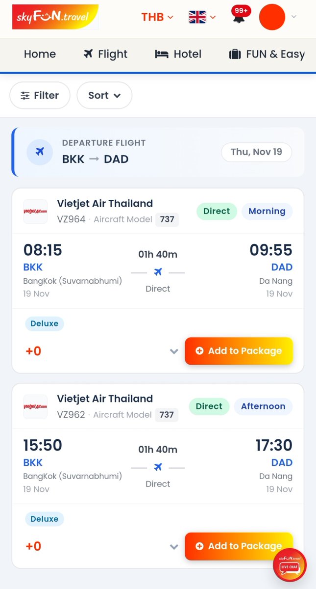 SkyFunTravel's tweet photo. 🆕 feature ใหม่ ‼️ Flight + Hotel แบบปรับแต่งได้เองตามใจ combo ตั๋ว Vietjet กับโรงแรมพันธมิตรทั้งในและต่างประเทศ
🧡 คนเดียวก็เที่ยวได้ หลายคนก็ยิ่งคุ้ม 
🧳แถมโหลดกระเป๋า 20 กก.
🧡 เลือกจำนวนวันได้ เลือกเวลาเที่ยวบินได้
⚡ confirm ตั๋วโรงแรม ทันที❗

✈️ กด https://t.co/TrWZ44VWNr https://t.co/MxIS1uBIId