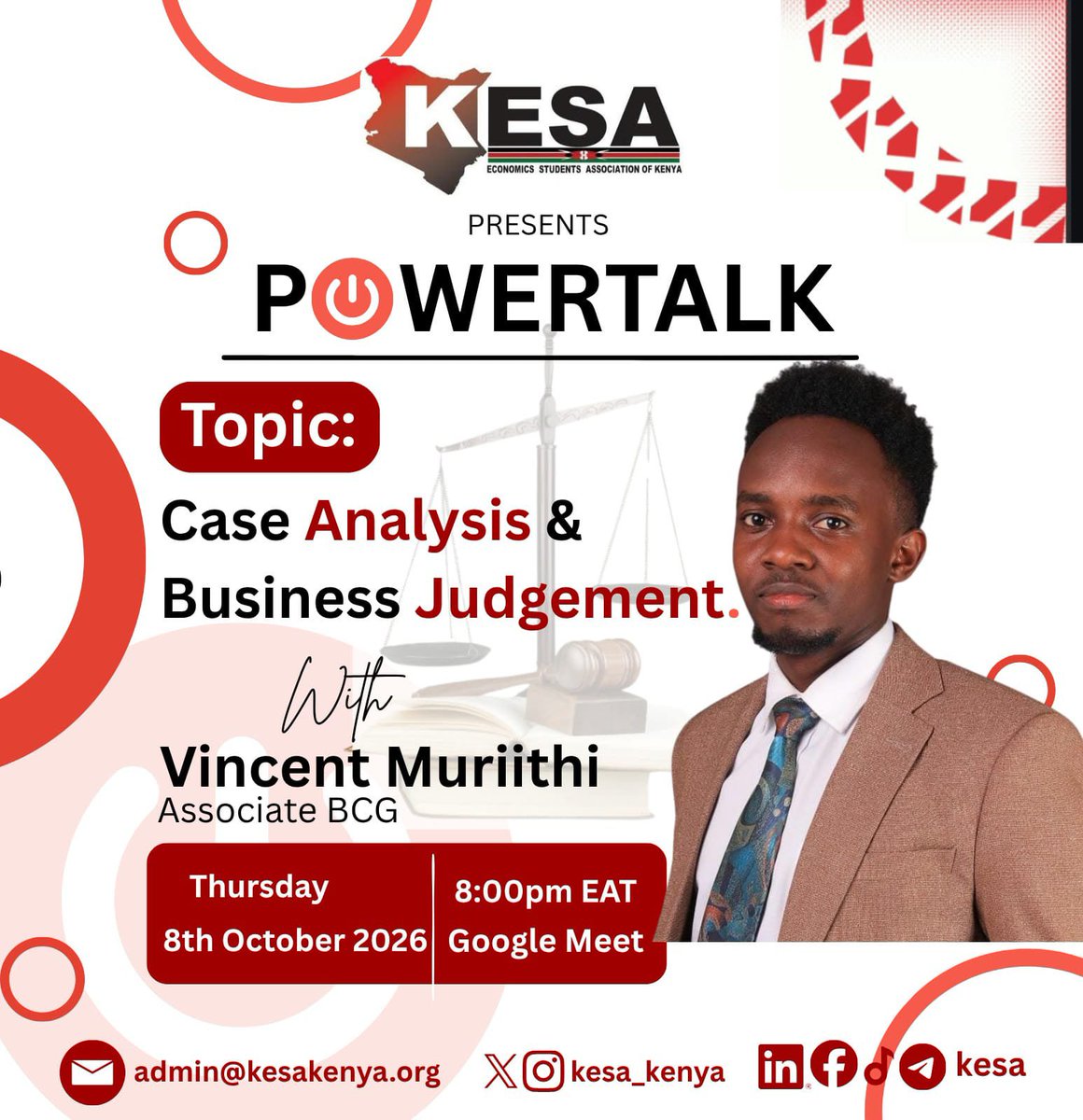 kesa_kenya's tweet photo. Every great business decision starts with a sharp read of the case.
Join KESA's #PowerTalk with Vincent Muriithi, Associate at BCG, as he unpacks Case Analysis & Business Judgement.
๐
Thurs, 8th Oct
๐ 8:00pm EAT
๐ป Google Meet
#KESAPowerTalk
#unityofpurpose https://t.co/wPYpzXyblP