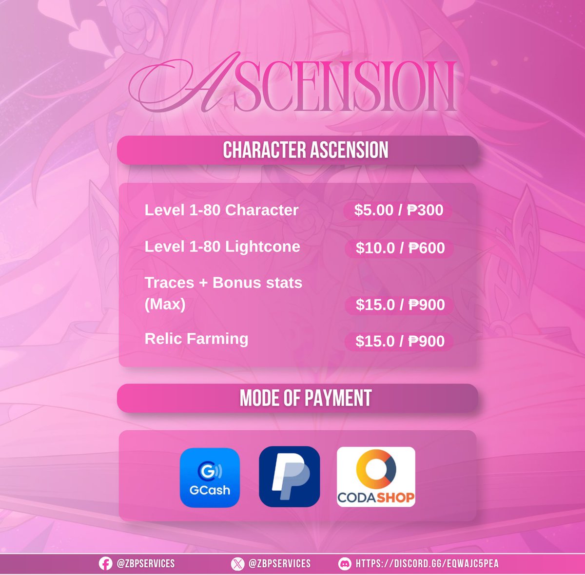 ZBPServices's tweet photo. hsr commissions are open! ⟡
first time clients gets 10% off!
has loyalty card for clients! 

for pricelist &amp; vouches:

�� https://t.co/bTNcKjQmR3 
— https://t.co/hZCN1aNRbL

t. lf for wts wtb pilot genshin impact zzz hsr sell buy #genshintwt #hsrtwt #zzztwt #promotwt #hsrpilot https://t.co/g8Mk8qHxKH