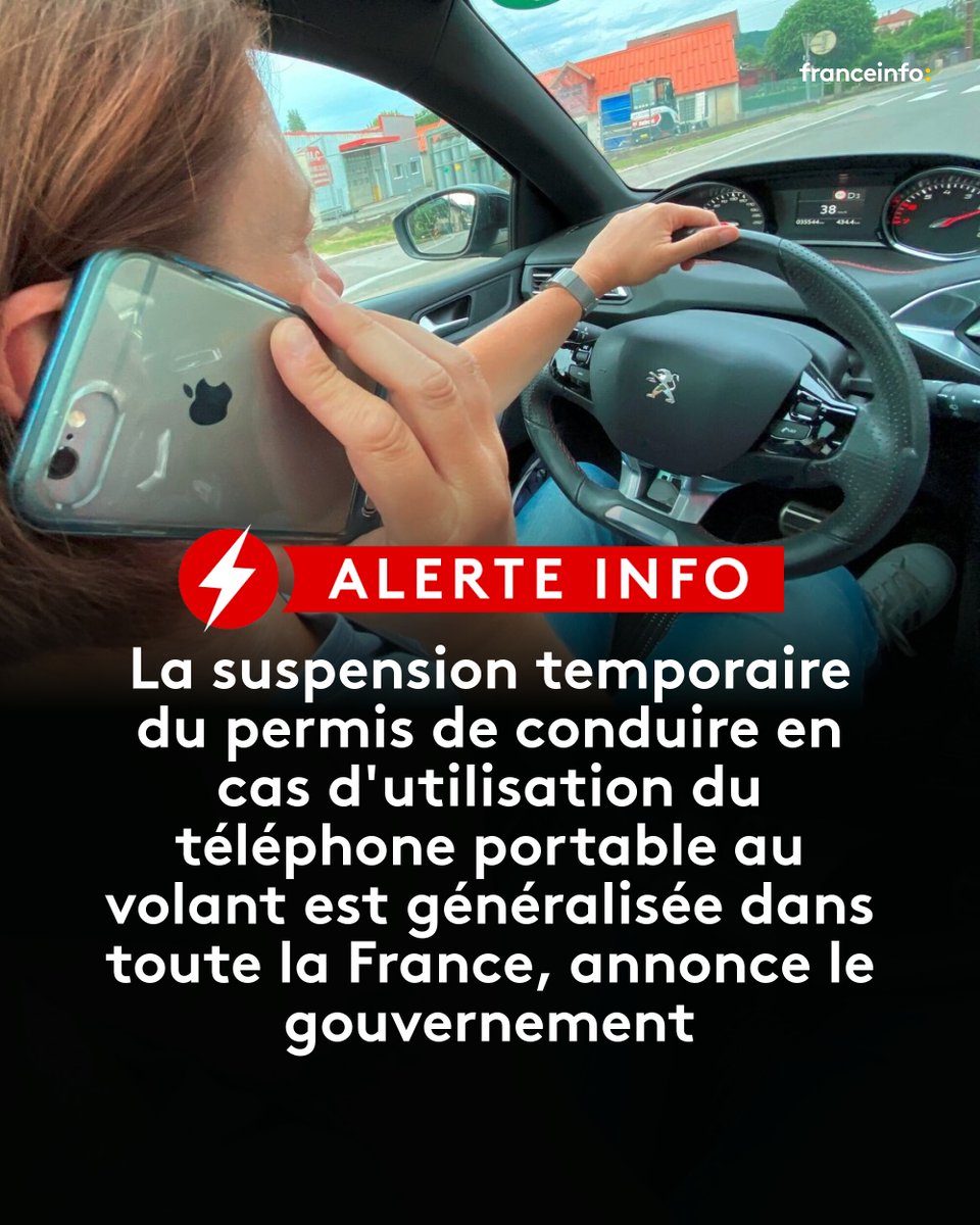 franceinfo's tweet photo. ALERTE INFO - La durée de cette suspension du permis sera décidée par la préfecture et pourra aller jusqu'à six mois. Le retrait de points et les amendes restent en vigueur.
➡️ https://t.co/BKP590eGtu https://t.co/jTOPSW8Keh