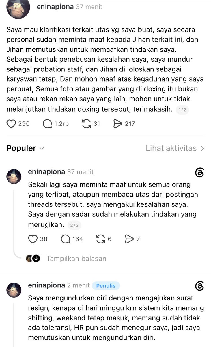 amourphelia's tweet photo. Belum ada sehari udah klarifikasi aja nih.

Tapi jujur janggal banget gak sih?? tiba tiba si eninapiona mengundurkan diri dari probation staff sebagai bentuk penebusan kesalahannya. DANN JIHAN DILOLOSKAN SEBAGAI KARYAWAN TETAP???

Apa ini marketing film? Kalau iya jelek banget si marketingnya🥴👎